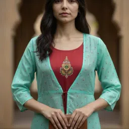 Rangita Light Blue Printed Kurta With Jacket image 4