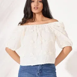 showoffff SHOWOFF Cream Embroidered Short Sleeves Top-picture-41
