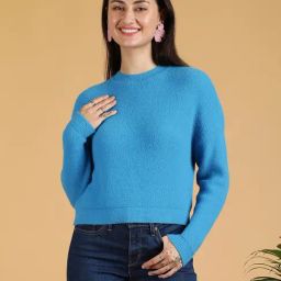 kotty Blue Solid Full Sleeves Sweater-picture-27