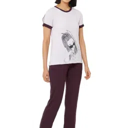 Soie Purple Printed Top With Pyjama Set image 4