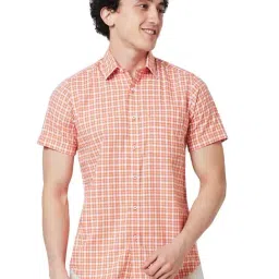 ColorPlus Orange Cotton Tailored Fit Checks Shirt-picture-15
