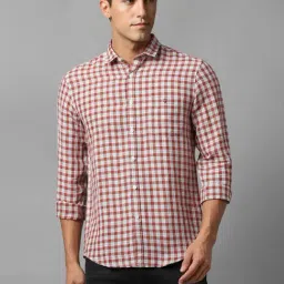 Louis Philippe Jeans Red Cotton Slim Fit Checks Shirt-picture-16