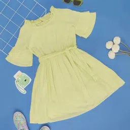 YU by Pantaloons Kids Lime Yellow Cotton Flared Fit Dress-picture-11