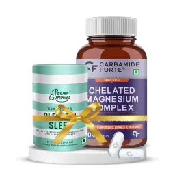 Restorative Sleep and Muscle recovery | Carbamide Forte Chelated Magnesium Glycinate 2408mg Per Serving Supplement - 60 Veg Tablets + Power Gummies Blessful Sleep, 60 gummies, Passion Fruit-image-34