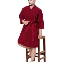 Welspun Dew Red 325 GSM Cotton Bath Robe (M)-image-93