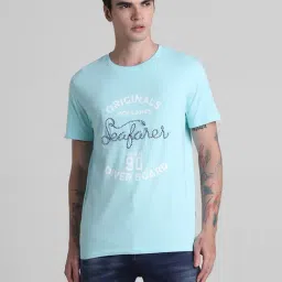 Jack & Jones Aruba Blue Cotton Regular Fit Printed T-Shirt-picture-39