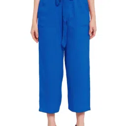 PATRORNA Blue Mid Rise Regular Fit Culottes Trousers-image-37