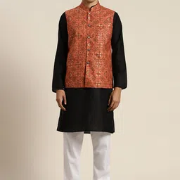 SOJANYA Mandarin Collar Regular Kurta With Churidar & With Nehru Jacket-image-21