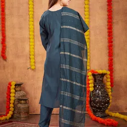 BAESD Girls Silk Blend Thread Work Kurta With Trousers & Dupatta image 4