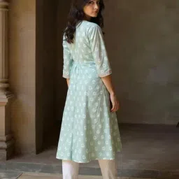 Rangita Sea Green Floral Print Kurta image 2
