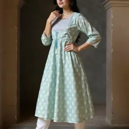Rangita Sea Green Floral Print Kurta image 4
