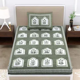 MILAAV Green Floral 144 TC Single Bedsheet with 1 Pillow Covers-picture-11
