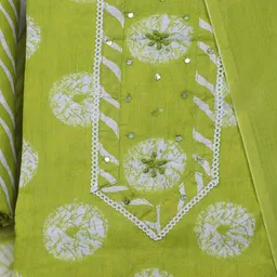 Meena Bazaar Floral Printed Mirror Work Cotton Unstitched Dress Material image 4