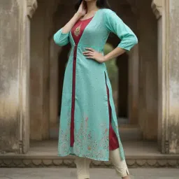 Rangita Light Blue Printed Kurta With Jacket image 3