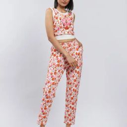 Label Ritu Kumar White Floral Crop Top With Pants-picture-0