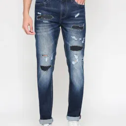Being Human Blue Slim Fit Lightly Washed Distressed Jeans-picture-10