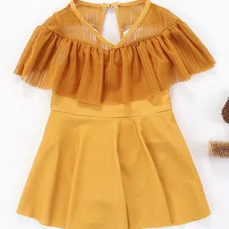 Kookie Kids Half Sleeves Frock Swimsuit Solid Colour - Yellow & Brown-image-5