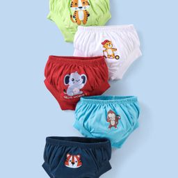 Doodle Poodle 100% Cotton Knit Briefs Elephant Print Pack of 5 - Red Green & White-picture-46