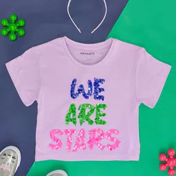 Pantaloons Junior Half Sleeves We Are Stars Sequin Embellished Tee - Lilac-image-31