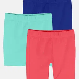 Kiddopanti Pack Of 3 Solid Cycling Shorts - Coral Royal & Aqua Blue image 1