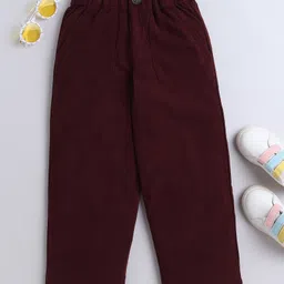 Aww Hunnie Woven Side & Back Pockets Detailed Ribbed Trousers - Maroon-image-85