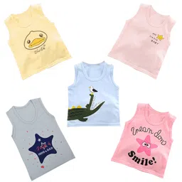 MumsLap 100% Cotton Pack Of 5 Sleeveless Duck & Alligator Printed Vests - Multi Colour-picture-24