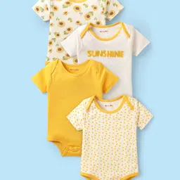 kookie kids india Kookie Kids Interlock Knit Half Sleeves Floral & Polka Dot Printed Onesies Pack of 4 - Multicolor-picture-25