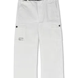 CAVIO Cotton Woven Solid Cargo Pants With Belt - White-picture-32