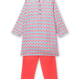 Babyhug Cotton Woven Cambric Printed Full Sleeves Kurta & Pyjama Set - Red image 2