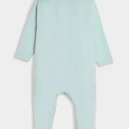 Mi Arcus Full Sleeves Knit Croissant & Text Embroidered Romper - Aqua Blue image 3