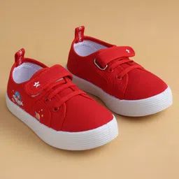 Cute Walk by Babyhug Casual Shoes with Velcro Closure & Space Theme Embroidery - Red image 2