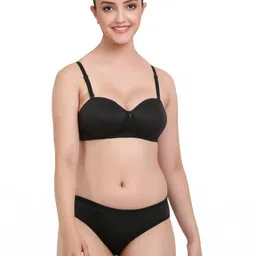 samvar Women Blue,Black Cotton Bra Panty Set for Lingerie Set Undergarments Pack of 2 image 2