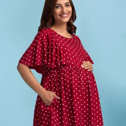 Bella Mama Ruffle Sleeves Maternity Top Dot Print - Red image 4