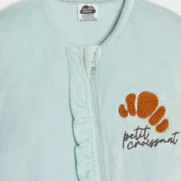 Mi Arcus Full Sleeves Knit Croissant & Text Embroidered Romper - Aqua Blue image 4