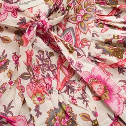 CrayonFlakes Rayon Woven Full Peasant Sleeves Floral Printed Frill Detailed Top - Off White image 4