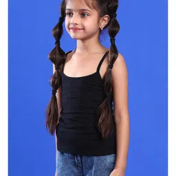 Tales & Stories Lycra Sleeveless Solid Camisole - Black image 5