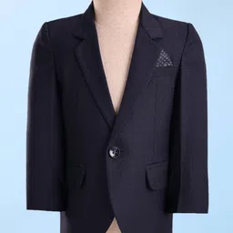 Robo Fry Woven Full Sleeves Solid 4 Piece Party Suit with Bow - Navy Blue image 4