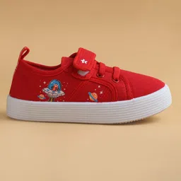Cute Walk by Babyhug Casual Shoes with Velcro Closure & Space Theme Embroidery - Red image 4
