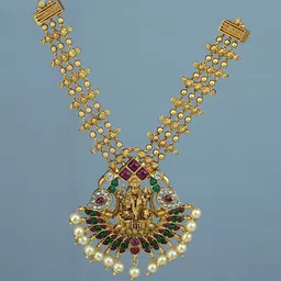 Diksha collection Brass-Plated Stone Studded & Beaded Matte Finish Temple Jewellery Set image 3