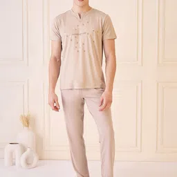 Sweet Dreams Men Polka Dots Printed V-Neck T-shirt & Pyjamas Night suits-image-1