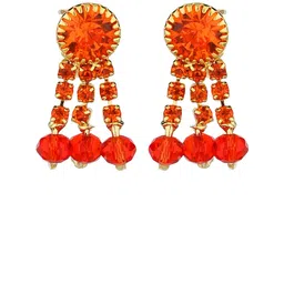 FirstBlush Gold Plated Cubic Zirconia Studded Contemporary Shaped Drop Earrings-picture-30