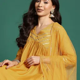 Sangria Gotta Patti A-Line Midi Dress with Dupatta-picture-18