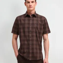 Arrow Sport Brown Cotton Regular Fit Checks Shirt-image-38