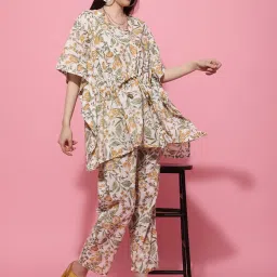 TAG 7 Yellow & White Cotton Floral Print Kaftan Pants Set image 5