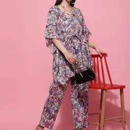 TAG 7 Pink Cotton Floral Print Kaftan Pants Set image 5