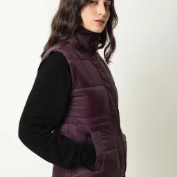 RAREISM Maroon Polyester Solid Sleeveless Jacket image 2