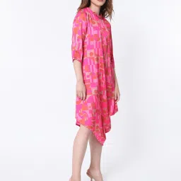 RAREISM Pink Polyester Printed Three-Quarter Sleeves Dress image 2