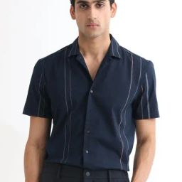 Rare Rabbit Navy Regular Fit Stripes Shirt-picture-24
