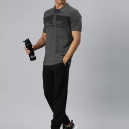 ALCIS Dark Grey Melange Regular Fit Printed Sports Polo T-Shirt image 5