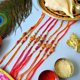 Anouk Set Of 8 Beaded Thread Rakhis With Roli Chawal image 1